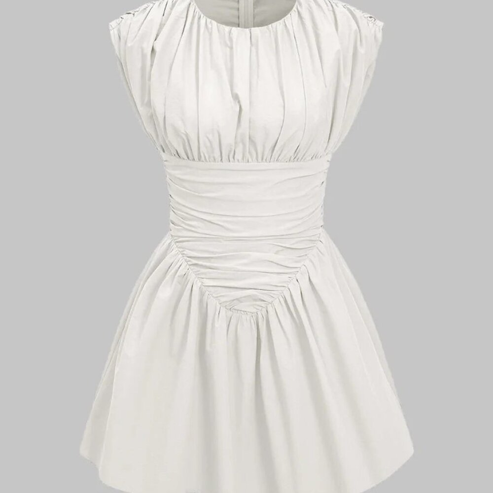 Micas Solid Ruched Mini Dress in White